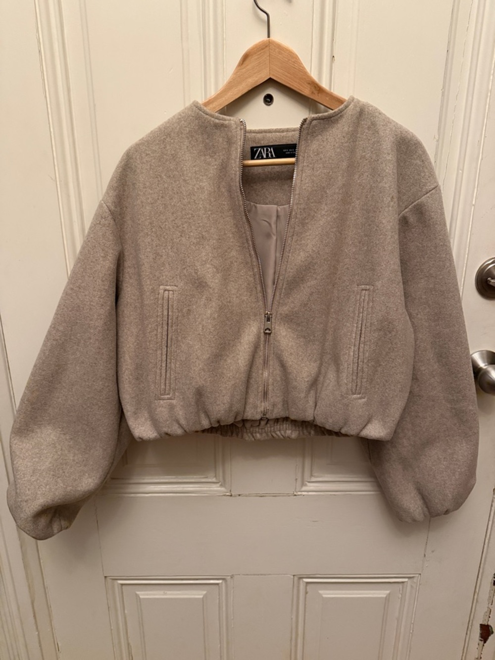 Zara Neutral Cropped Zip-Front Jacket
